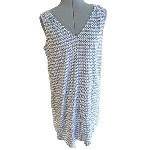 Gap Women's White & Blue 100% Rayon V-Neck Sleeveless Knee Length‎ Dress Size S